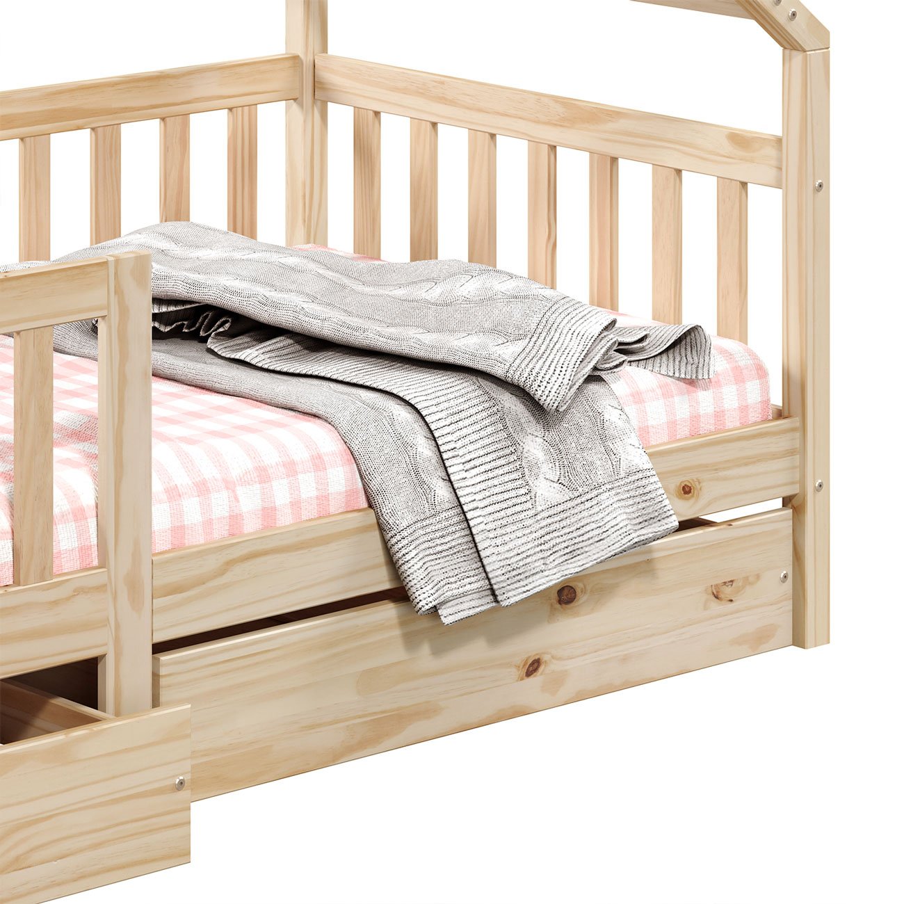 Cama Montessoriana Madeira Maciça Casa com Estrado Alva Natural - 6