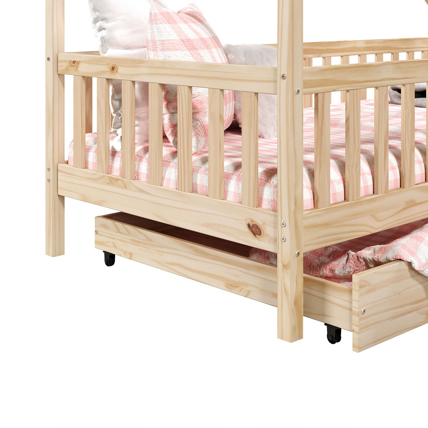 Cama Montessoriana Madeira Maciça Casa com Estrado Alva Natural - 3