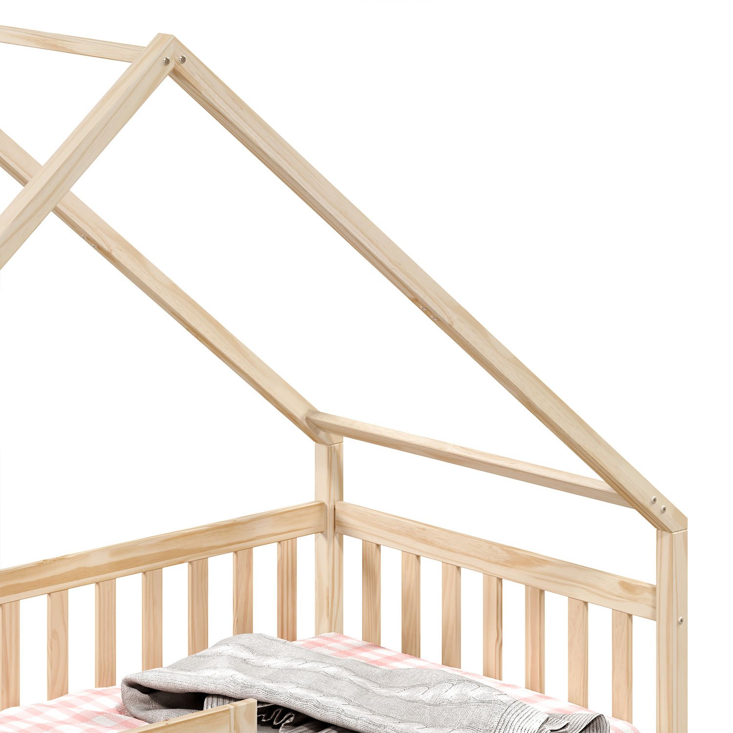 Cama Montessoriana Madeira Maciça Casa com Estrado Alva Natural - 5