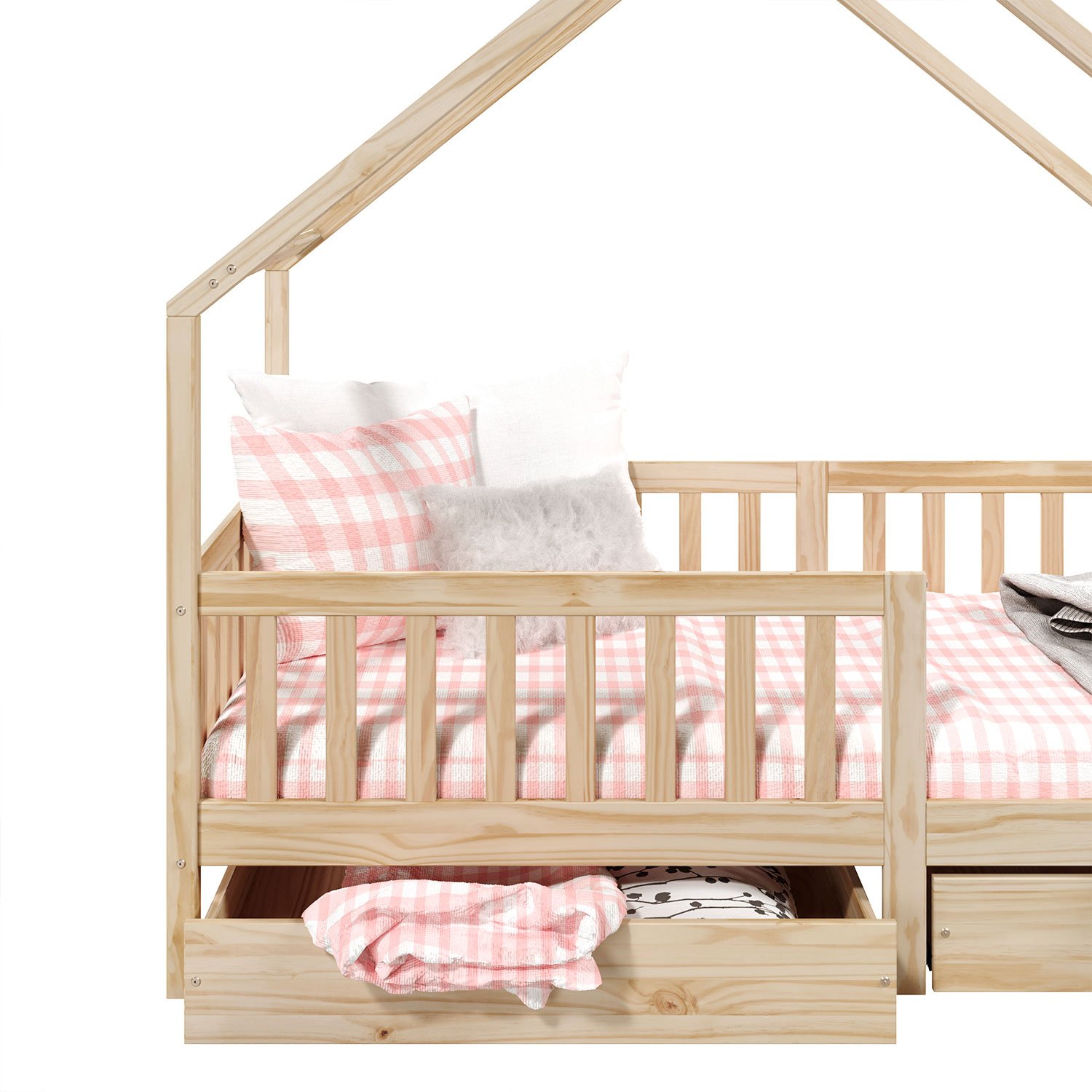 Cama Montessoriana Madeira Maciça Casa com Estrado Alva Natural - 7