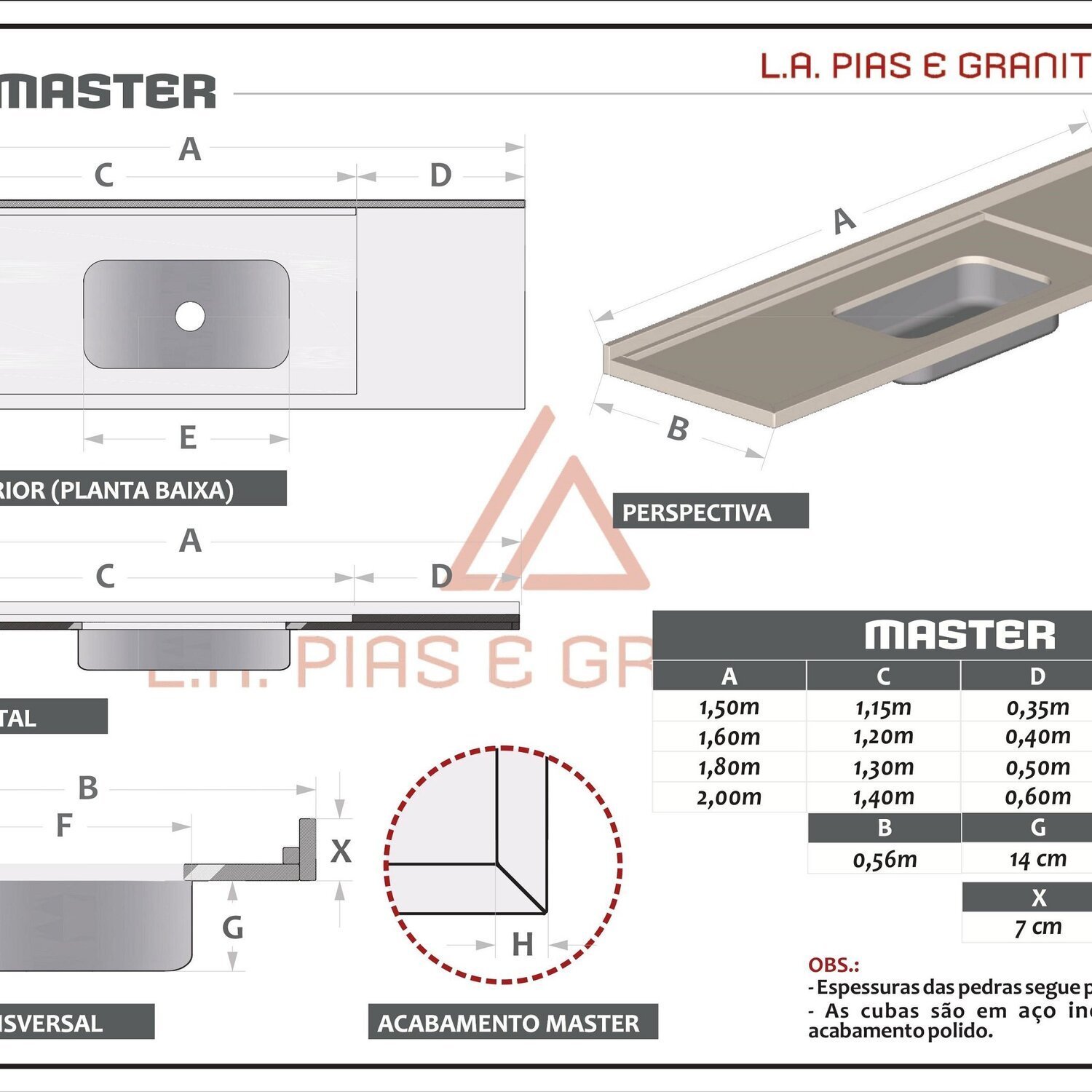 Pia de Cozinha Granito 160 Cm São Gabriel Master Cuba Simples - 2
