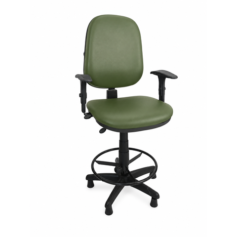 Cadeira Caixa Executiva Ergonômica Verde Escritorio Apoio Lombar Work NR17 Corino Braços Base Fixa