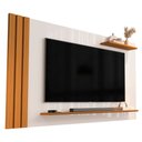 Ver imagem 1 de Painel para Tv até 55 Polegadas Detalhe Ripado com Prateleiras Aden Off White/madeirado