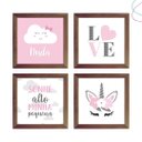 Ver imagem 1 de Kit com 4 Quadros Decorativos do Tema Unicórnio e Nuvem:tabaco