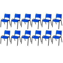 Cadeira Iso Base Preto Escola, Escritório Azul - Kit 12 Un - 2