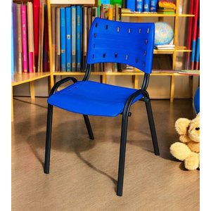 Cadeira Iso Base Preto Escola, Escritório Azul - Kit 12 Un