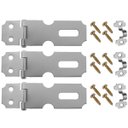 Ver imagem 1 de Dobradiça Porta Cadeado Fecho Trinco Zincado 6,3cm para Portão Gaveta Armário | Aliança | Kit 03 Un