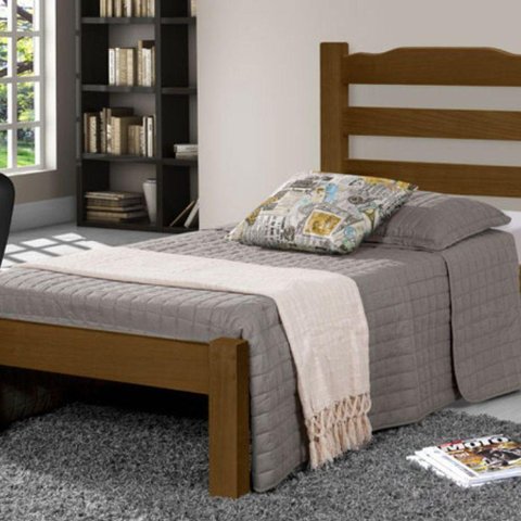 Cama de Solteiro Veneza de Madeira Maciça Tauari Imbuia