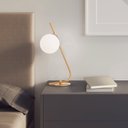 Ver imagem 2 de Abajur Mesa Cabeceira Casal Luminária Barcelona com Globo Moderno Assimétrico - Dourado