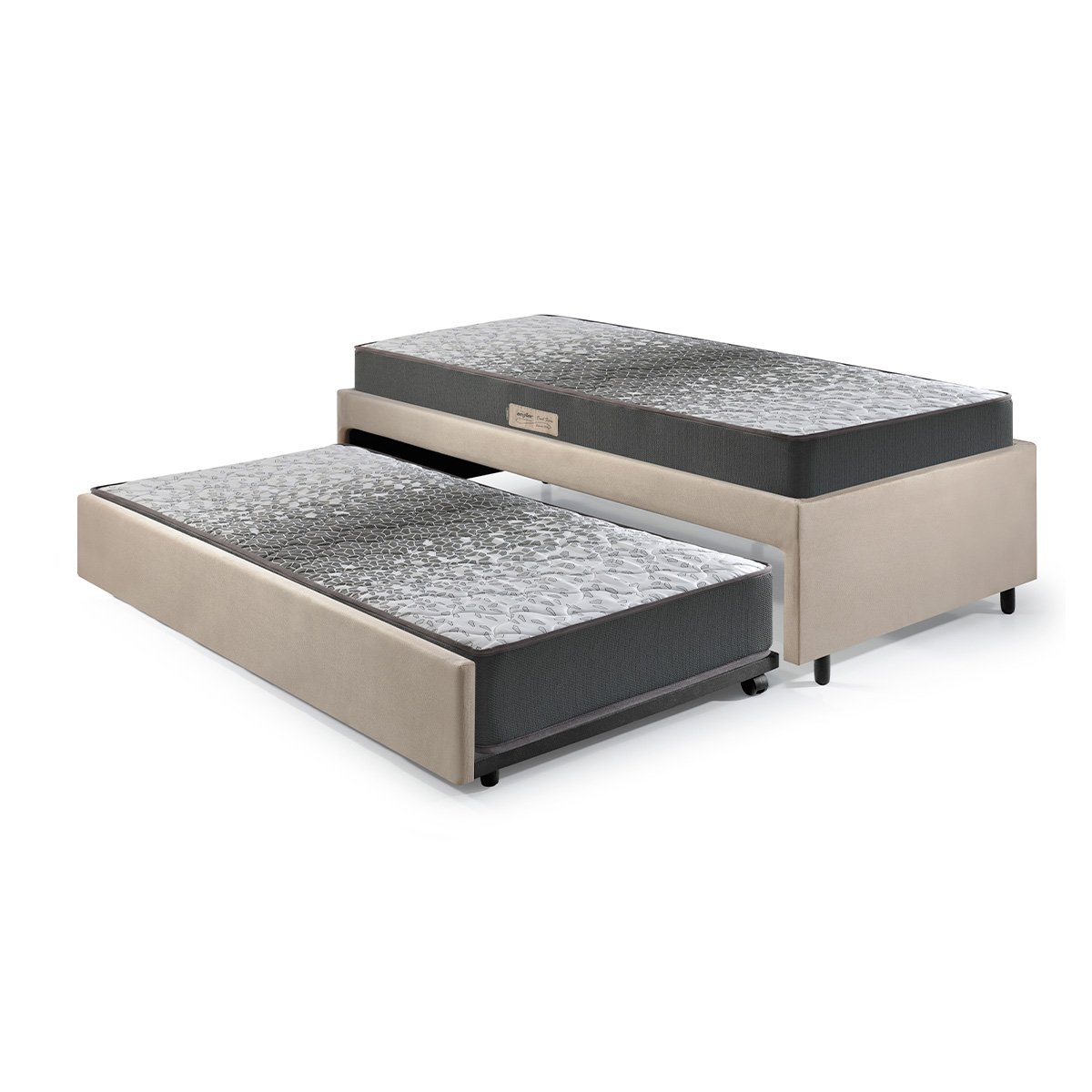 Bicama Box Solteiro 88x188 Suede Bege com Dois Colchões de Espuma Dual Firm Ecoflex - 9