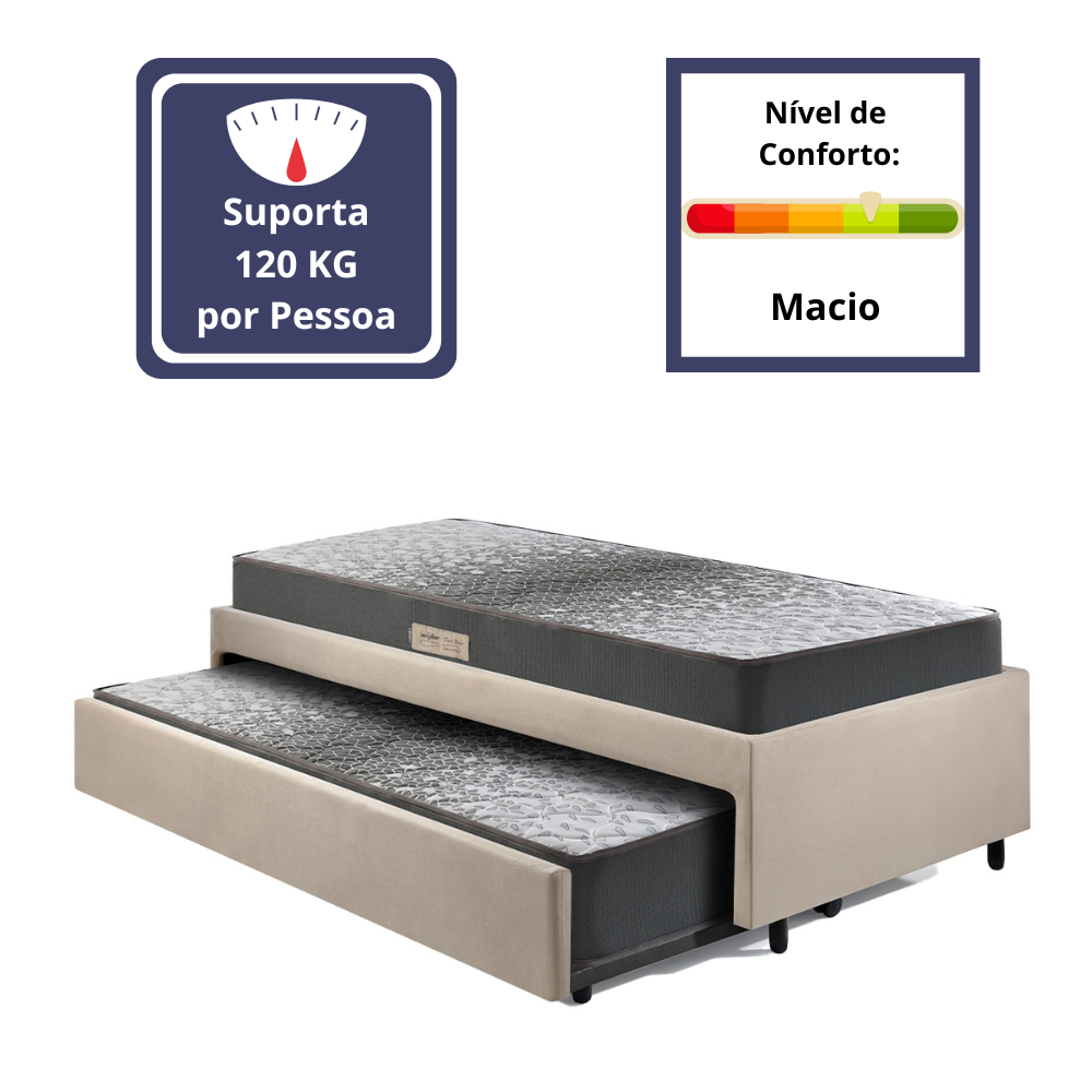 Bicama Box Solteiro 88x188 Suede Bege com Dois Colchões de Espuma Dual Firm Ecoflex - 5