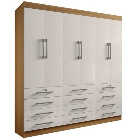 Guarda Roupa Casal 6 Portas 12 Gavetas - Mônaco-Cinamomo/Off White - Móveis D' Doro