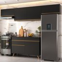 Ver imagem 1 de Armário Cozinha Modulada Compacta 260cm com Balcão Veneza Multimóveis Mp3766 Preto/dourado