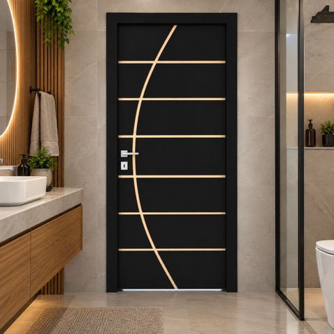 Porta de Madeira Frisada R20C 210x80 cm Acabamento UV Pronta para Instalar:Preto