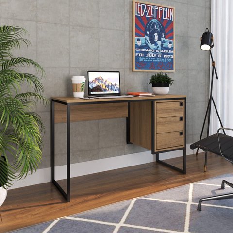 Mesa de Escritório com 3 Gavetas Industrial 120cm Om002 Mel