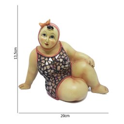 Escultura Banhista Resina Sentada Maiô Mosaico Touca Rosa - 4