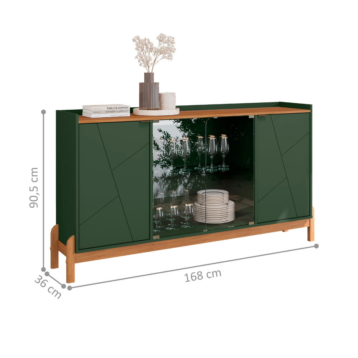 Buffet Aparador 2 Portas com Vidro Madri Verde Oliva Cedro - 2