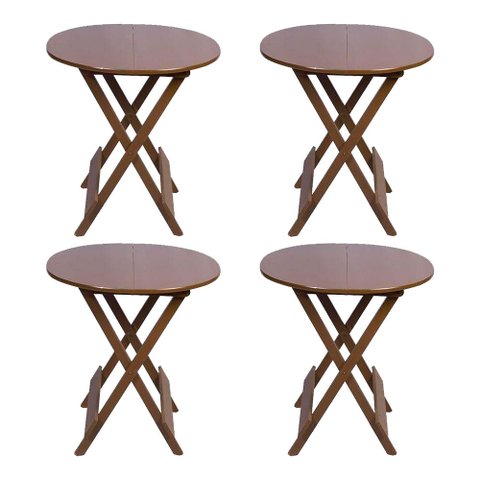 Conjunto com 4 Mesas Redondas Dobráveis 70x70 em Madeira Padrão - Imbuia