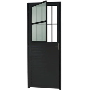 Porta Social com Postigo Vidro Boreal Aluminio Preto - Linha 25 - 210cm - 90cm - Esquerdo