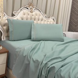 Jogo de Cama Lençol King Realce Percal 400 Fios 3 Peças - Alecrim - 1