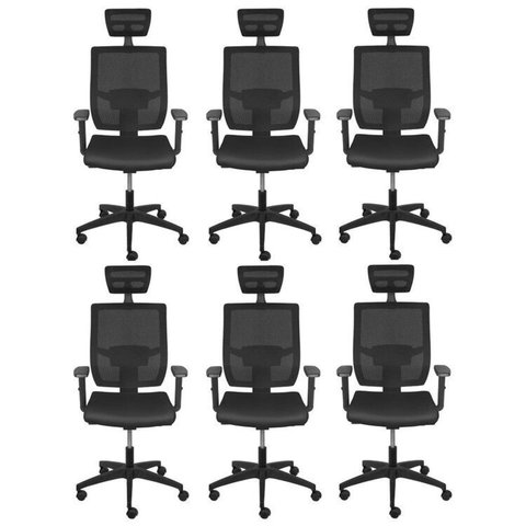Kit 6 Cadeiras Escritório Presidente Ergonômica Nr17 Atenas