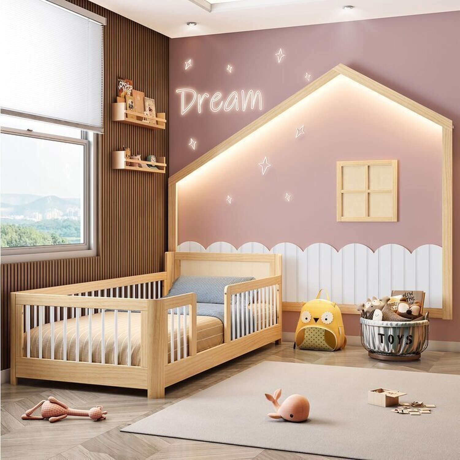 Cama Montessoriana Wave Solteiro com Moldura Infantil Casinha com Led Dream Decor Casatema - 3