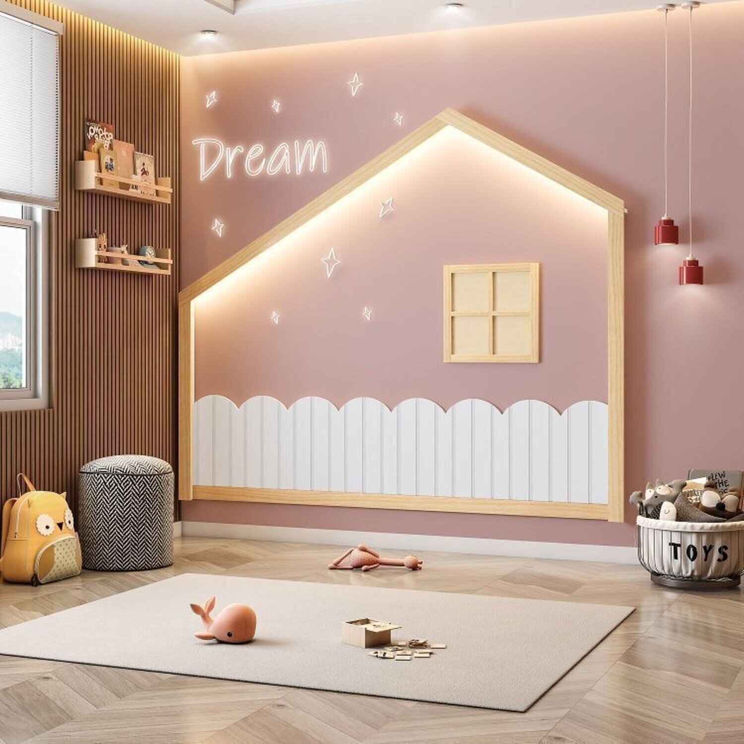 Cama Montessoriana Wave Solteiro com Moldura Infantil Casinha com Led Dream Decor Casatema - 5