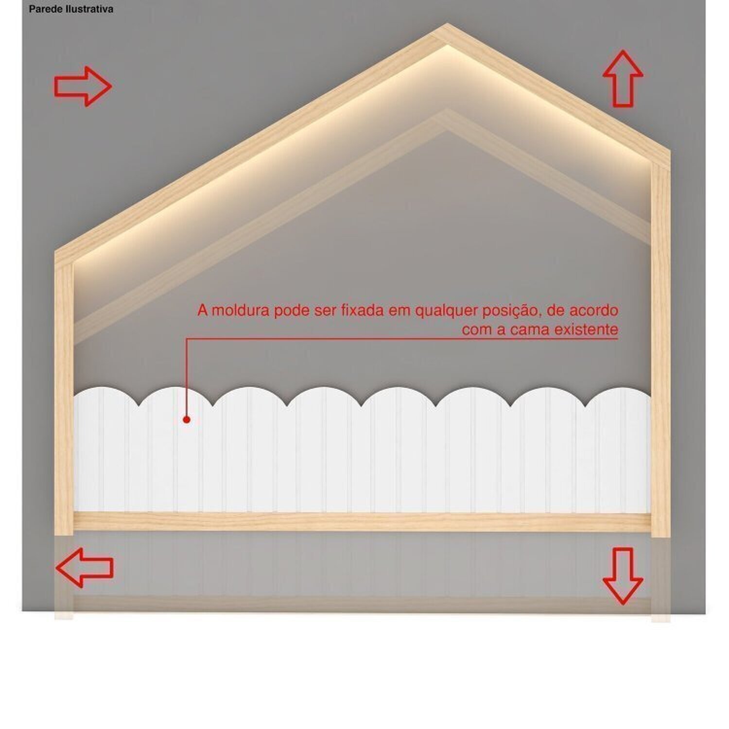 Cama Montessoriana Wave Solteiro com Moldura Infantil Casinha com Led Dream Decor Casatema - 10