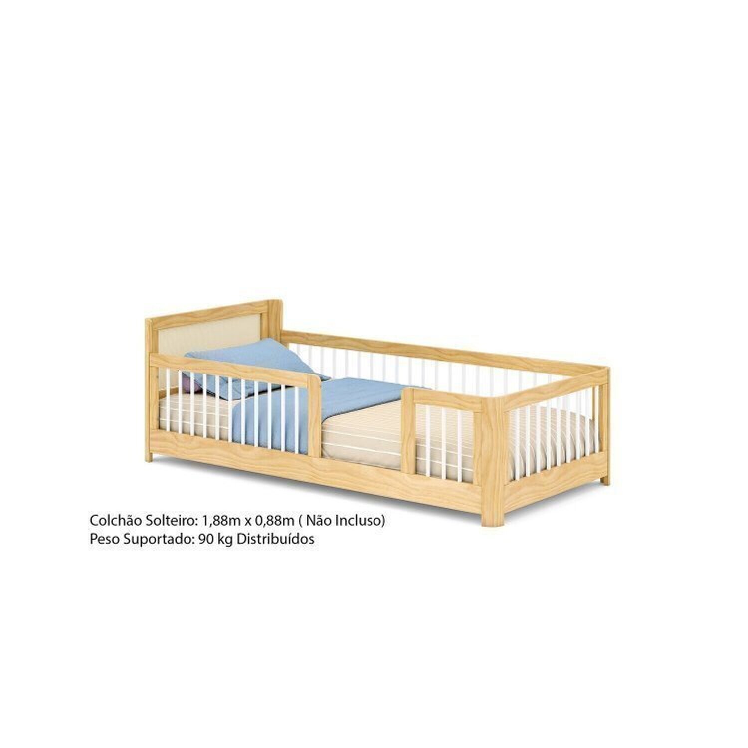 Cama Montessoriana Wave Solteiro com Moldura Infantil Casinha com Led Dream Decor Casatema - 19