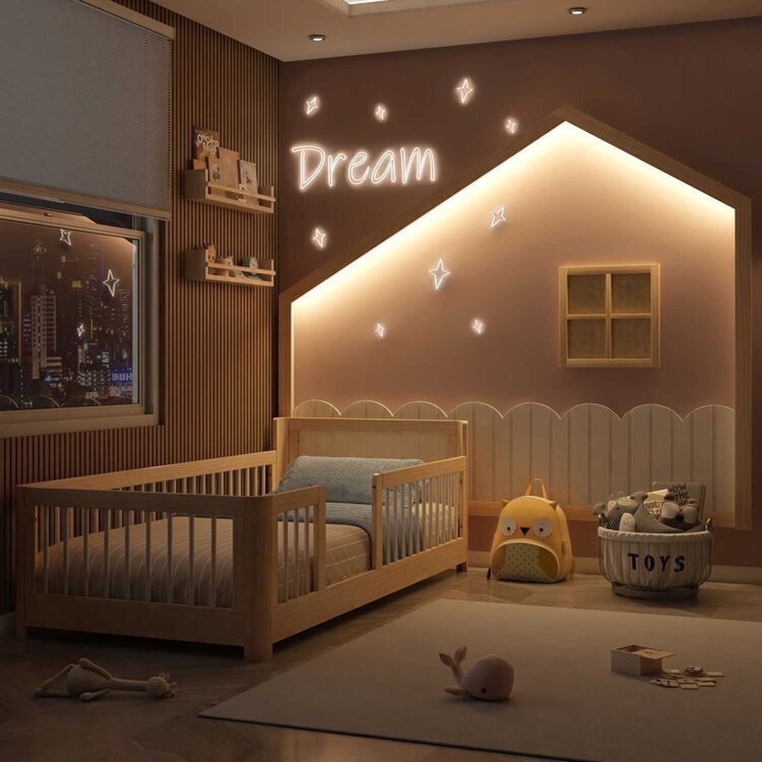 Cama Montessoriana Wave Solteiro com Moldura Infantil Casinha com Led Dream Decor Casatema - 2