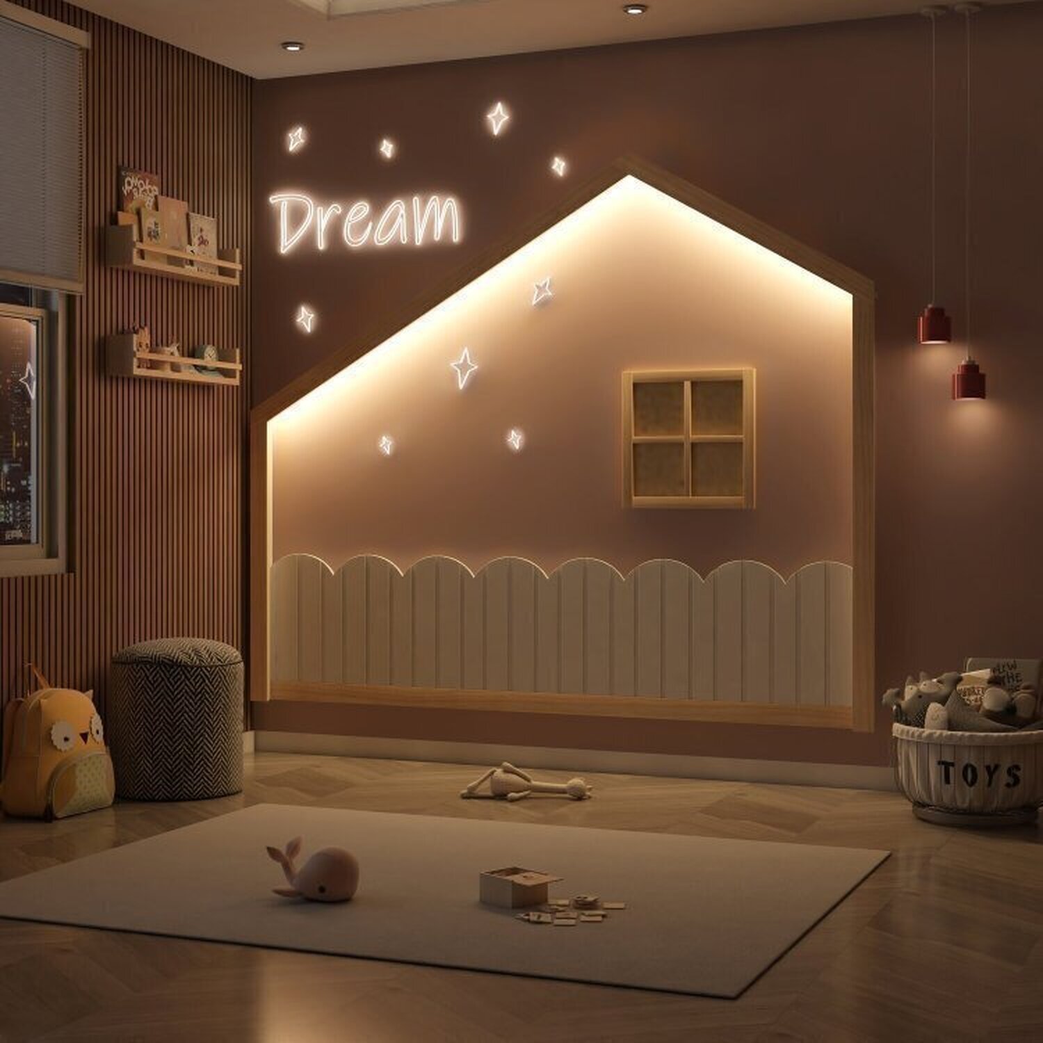 Cama Montessoriana Wave Solteiro com Moldura Infantil Casinha com Led Dream Decor Casatema - 6