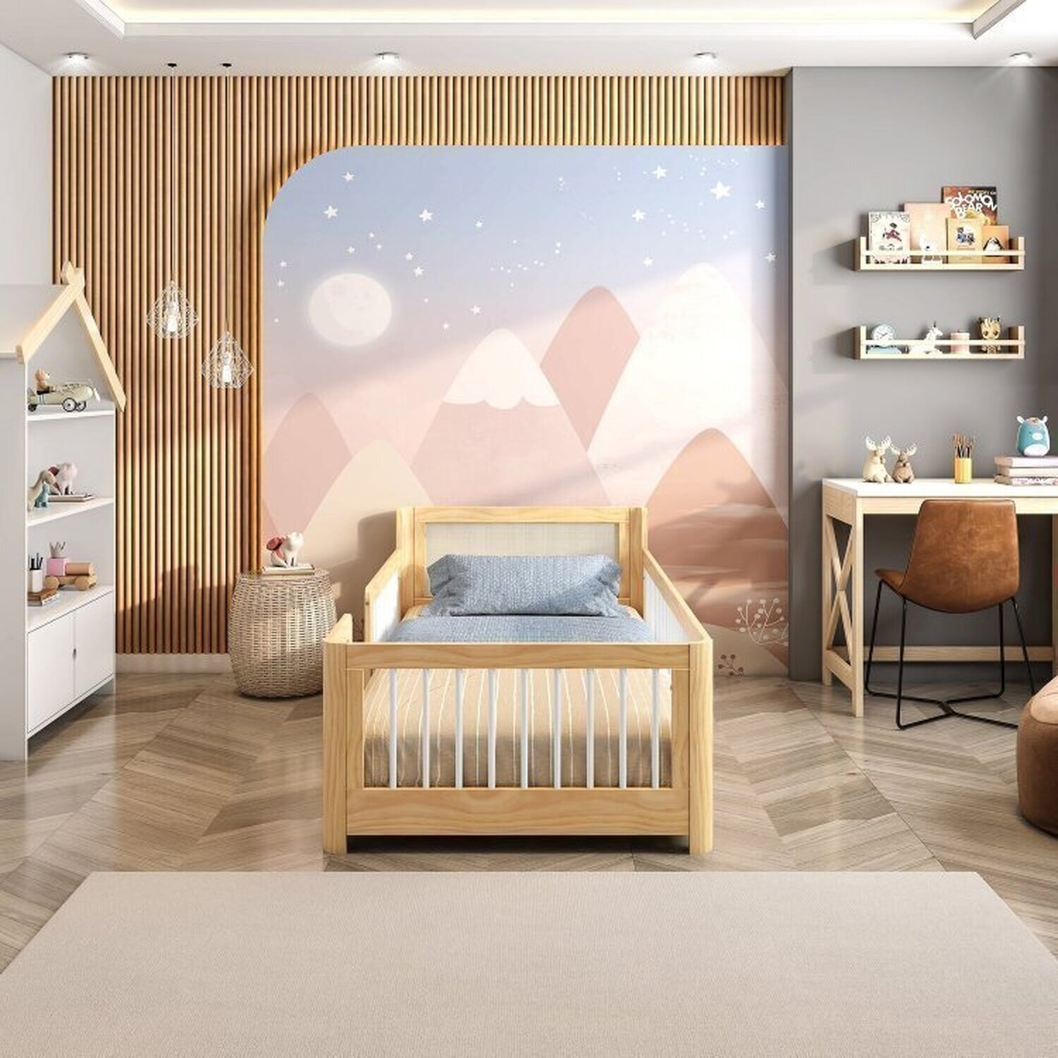 Cama Montessoriana Wave Solteiro com Moldura Infantil Casinha com Led Dream Decor Casatema - 20