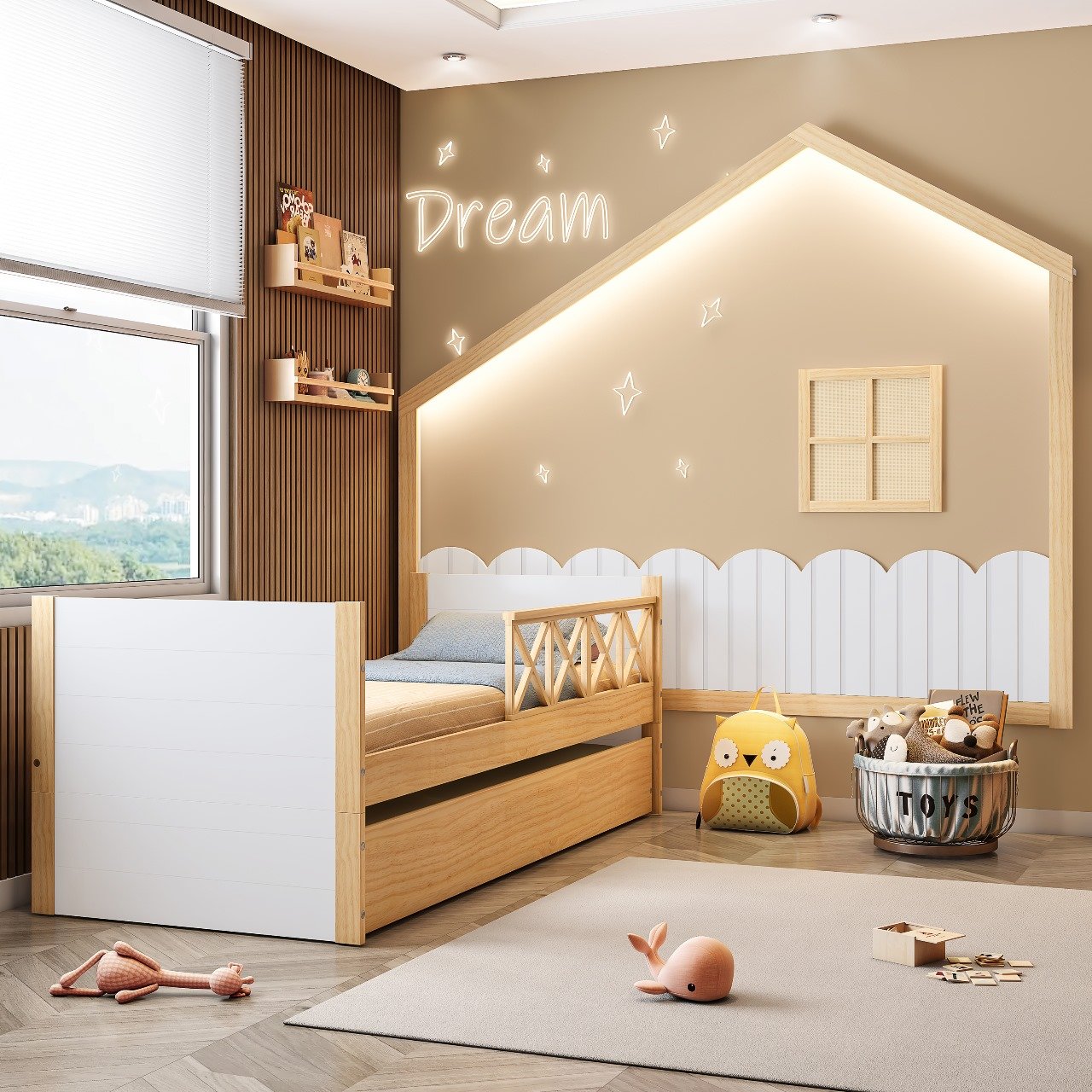 Bicama Garden com Grade e Moldura Infantil com Led Casinha Dream Decor Casatema