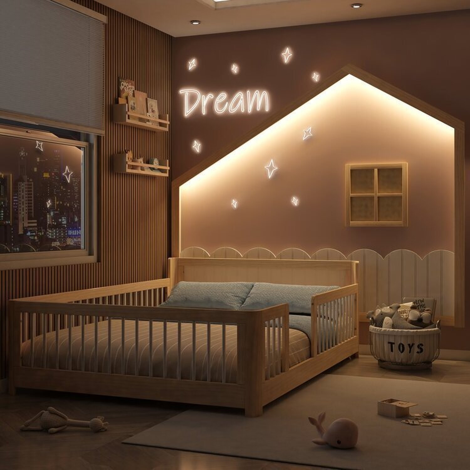 Cama Montessoriana Wave Casal com Moldura Infantil Casinha com Led Dream Decor Casatema - 2