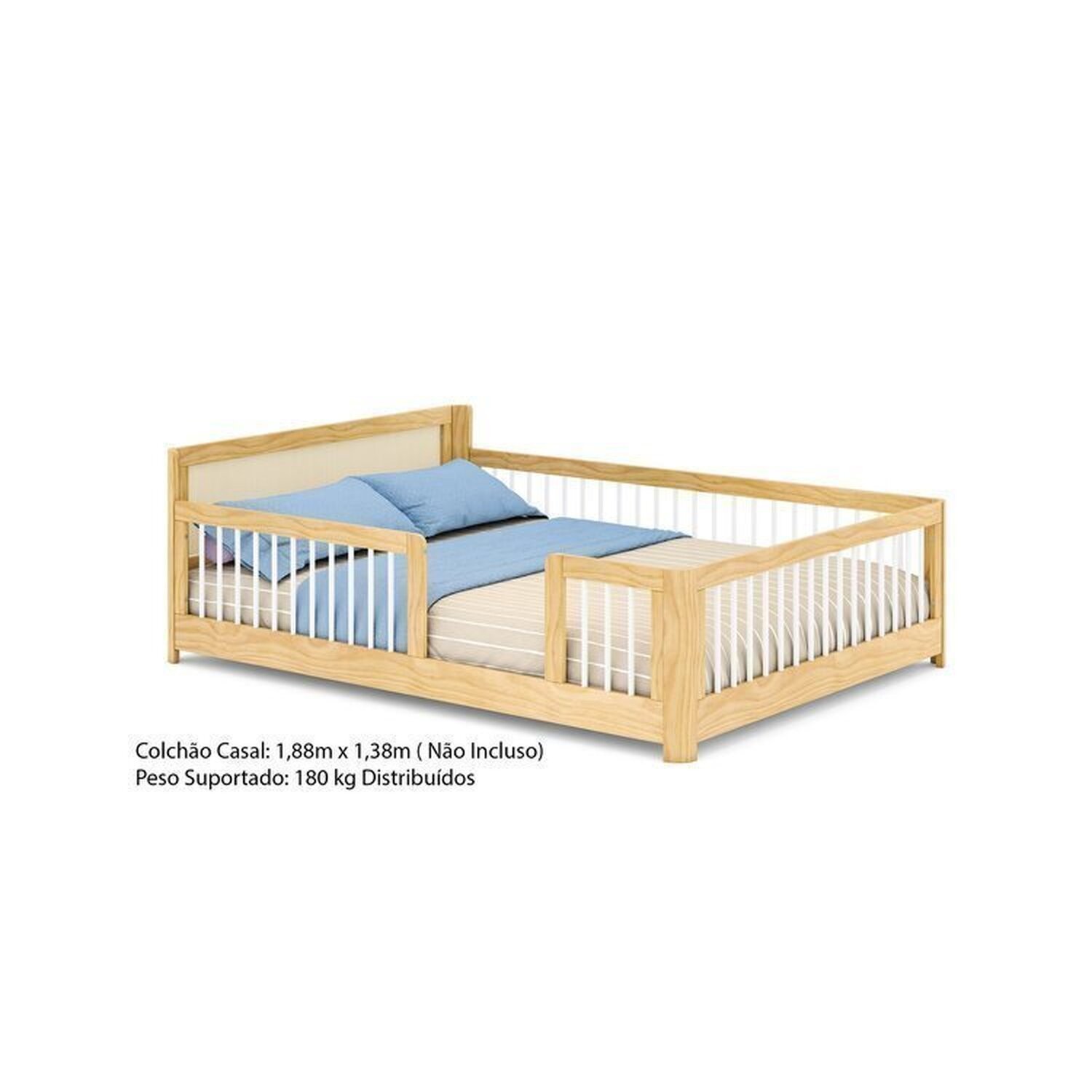 Cama Montessoriana Wave Casal com Moldura Infantil Casinha com Led Dream Decor Casatema - 15