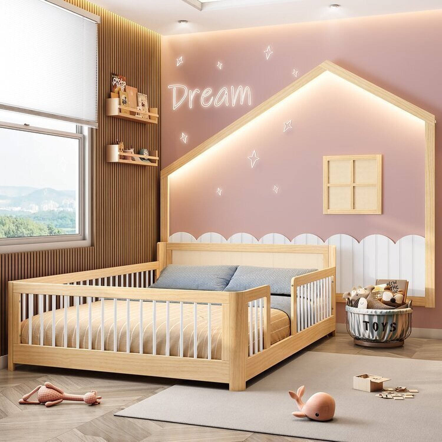 Cama Montessoriana Wave Casal com Moldura Infantil Casinha com Led Dream Decor Casatema - 3