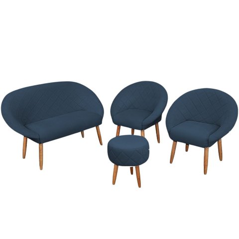 Kit Recepção 2 Poltronas 1 Namoradeira com Puff Resistente para Sala de Espera Decor Tecido Veludo
