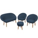 Ver imagem 1 de Kit Recepção 2 Poltronas 1 Namoradeira com Puff Resistente para Sala de Espera Decor Tecido Veludo
