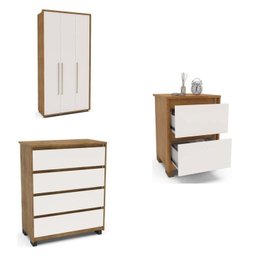 Guarda-roupa Coimbra 3 Portas Cômoda 4 Gavetas Mesa de Cabeceira 2 Gavetas - 2