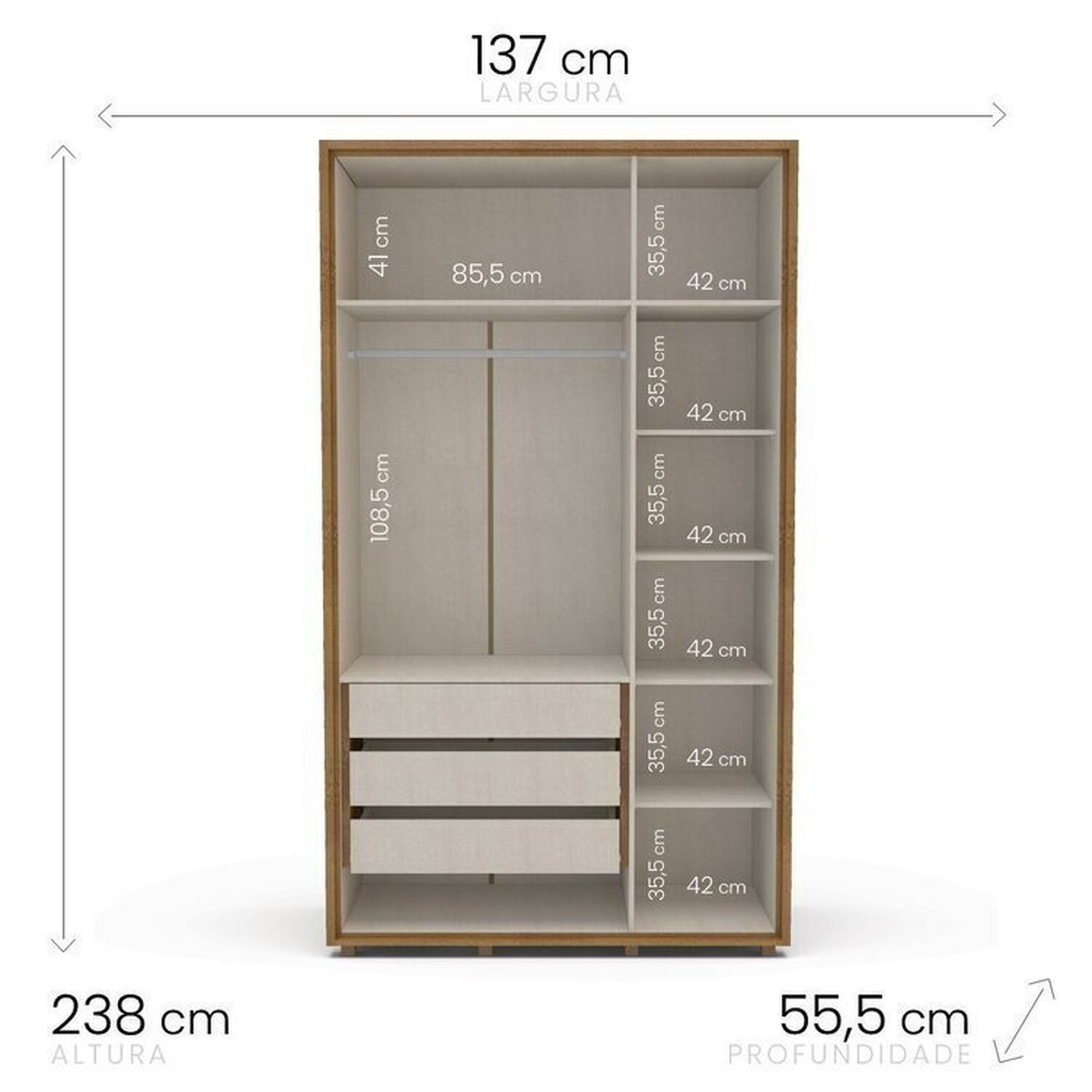 Guarda-roupa Coimbra 3 Portas Cômoda 4 Gavetas Mesa de Cabeceira 2 Gavetas - 8