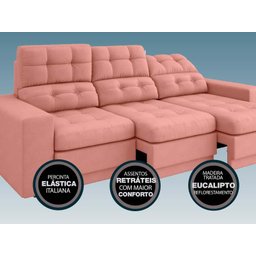 Sofá Jobim 2,05m Assento Retrátil e Reclinável Velosuede - NETSOFAS - 4