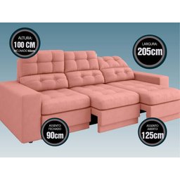 Sofá Jobim 2,05m Assento Retrátil e Reclinável Velosuede - NETSOFAS - 2