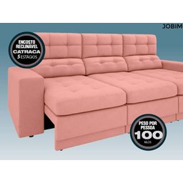 Sofá Jobim 2,05m Assento Retrátil e Reclinável Velosuede - NETSOFAS - 3