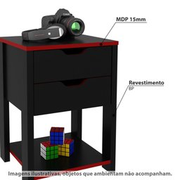 Gaveteiro Gamer com 2 Gavetas - Preto/Vermelho - 2