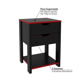 Gaveteiro Gamer com 2 Gavetas - Preto/Vermelho - 3