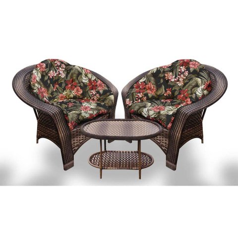 Conjunto de Poltronas Fibra Sintética 19 - 2 Poltronas + 1 Mesa Centro - Tecido Maui Preto