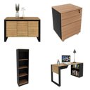 Ver imagem 2 de Conjunto Escritório 5 Peças com 1 Escrivaninhas, 1 Gaveteiro, 1 Estante e 2 Armários Multiuso Preto Amêndoa 100% MDF