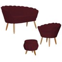 Ver imagem 1 de Kit Pétala - Poltrona, Namoradeira e Puff Suede - Ds Estofados Bordô