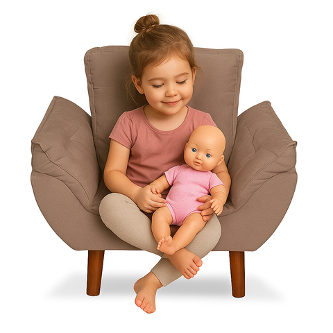 Mini Poltrona Cadeira Infantil de Criança Suede Capuccino Pés Palito