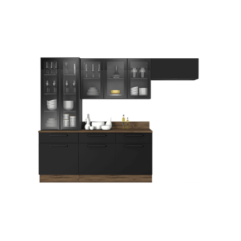 Conjunto para Cozinha Exclusive Itatiaia com Cristaleira em Aço e Portas Vidro:grafite/preto